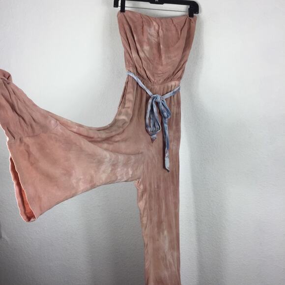 Free People Just Float Pink Tie Dye Strapless Cozy Relaxed Jumpsuit Small - Picture 11 of 15